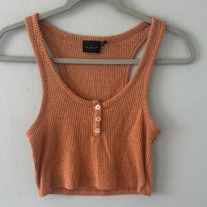 Urban Outfitters Rust Orange Ribbed Knit Button Front‎ Cropped Tank Top